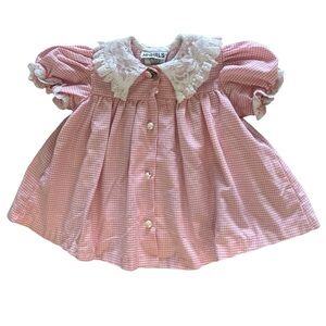 Hi-Girls vintage pink and white checked toddler dress with lace collar s…